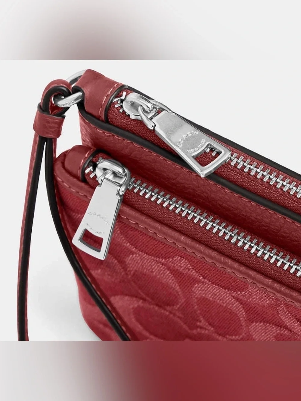 COACH Red Denim Double Zip Wristlet CDN22